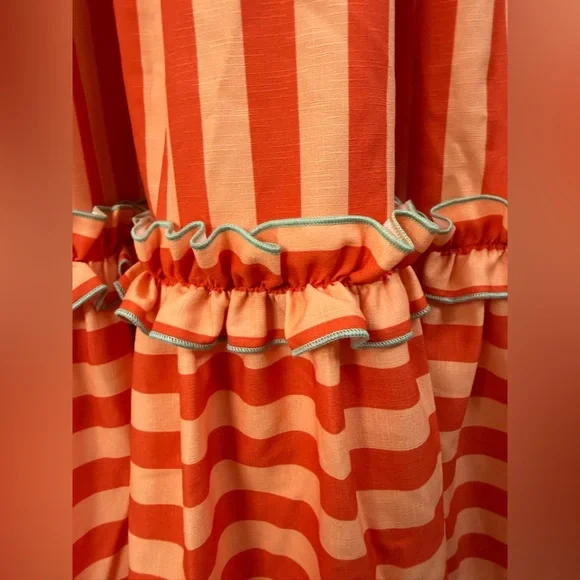 Crosby by Mollie Burch Wren dark  orange striped ruffle sleeve maxi dress L - Picture 4 of 8